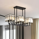 Lámpara de araña de cristal prismático vintage - Pantalla cúbica, 6/8 luces, negro - Ideal para sala de estar